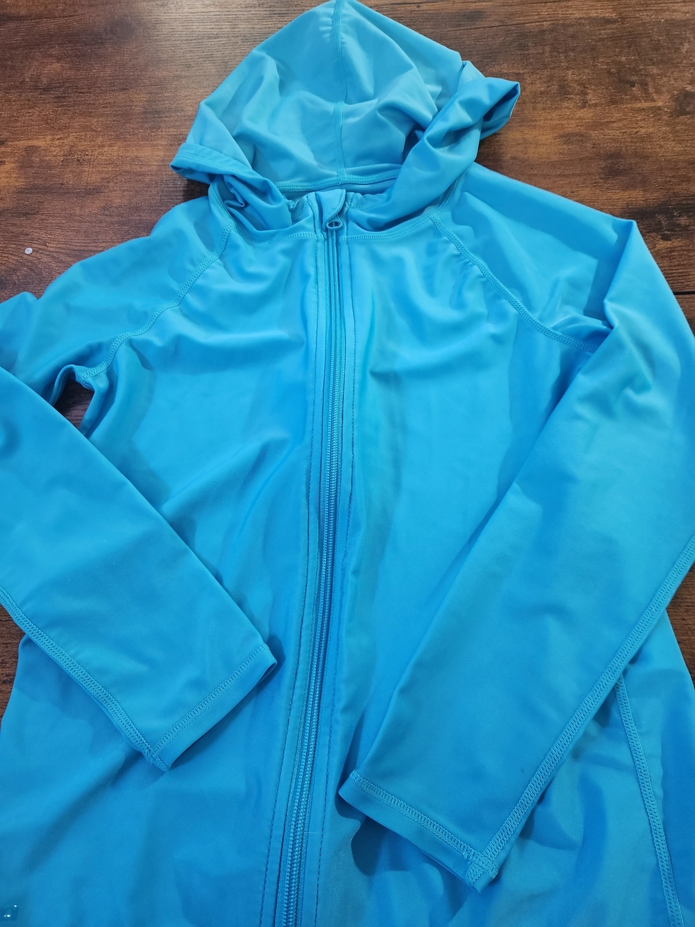 Kids Hooded Zip-Up Athletic Jacket in Bright Aqua Blue